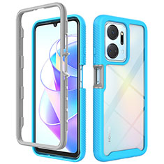 Coque Rebord Contour Silicone et Vitre Transparente Housse Etui 360 Degres ZJ1 pour Huawei Honor X7a Bleu Ciel