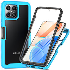 Coque Rebord Contour Silicone et Vitre Transparente Housse Etui 360 Degres ZJ1 pour Huawei Honor X8 4G Bleu Ciel