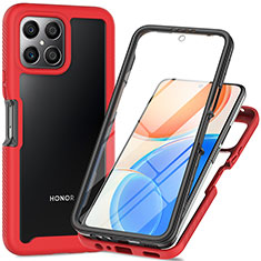 Coque Rebord Contour Silicone et Vitre Transparente Housse Etui 360 Degres ZJ1 pour Huawei Honor X8 4G Rouge