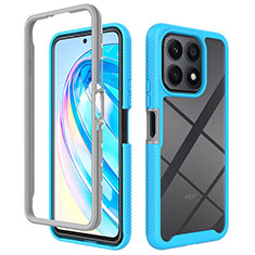 Coque Rebord Contour Silicone et Vitre Transparente Housse Etui 360 Degres ZJ1 pour Huawei Honor X8a 4G Bleu Ciel