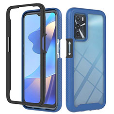 Coque Rebord Contour Silicone et Vitre Transparente Housse Etui 360 Degres ZJ1 pour Oppo A16 Bleu