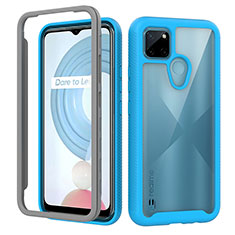 Coque Rebord Contour Silicone et Vitre Transparente Housse Etui 360 Degres ZJ1 pour Realme C21Y Bleu Ciel