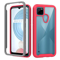 Coque Rebord Contour Silicone et Vitre Transparente Housse Etui 360 Degres ZJ1 pour Realme C25Y India Rose Rouge