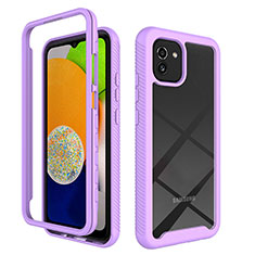 Coque Rebord Contour Silicone et Vitre Transparente Housse Etui 360 Degres ZJ1 pour Samsung Galaxy A03 Violet Clair