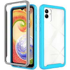 Coque Rebord Contour Silicone et Vitre Transparente Housse Etui 360 Degres ZJ1 pour Samsung Galaxy A04 4G Bleu Ciel