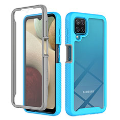 Coque Rebord Contour Silicone et Vitre Transparente Housse Etui 360 Degres ZJ1 pour Samsung Galaxy A12 Bleu Ciel