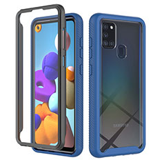 Coque Rebord Contour Silicone et Vitre Transparente Housse Etui 360 Degres ZJ1 pour Samsung Galaxy A21s Bleu