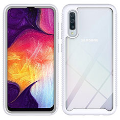 Coque Rebord Contour Silicone et Vitre Transparente Housse Etui 360 Degres ZJ1 pour Samsung Galaxy A50S Blanc