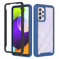 Coque Rebord Contour Silicone et Vitre Transparente Housse Etui 360 Degres ZJ1 pour Samsung Galaxy A52 4G Bleu