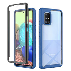 Coque Rebord Contour Silicone et Vitre Transparente Housse Etui 360 Degres ZJ1 pour Samsung Galaxy A71 4G A715 Bleu