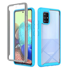 Coque Rebord Contour Silicone et Vitre Transparente Housse Etui 360 Degres ZJ1 pour Samsung Galaxy A71 4G A715 Bleu Ciel