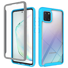 Coque Rebord Contour Silicone et Vitre Transparente Housse Etui 360 Degres ZJ1 pour Samsung Galaxy A81 Bleu Ciel