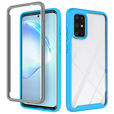 Coque Rebord Contour Silicone et Vitre Transparente Housse Etui 360 Degres ZJ1 pour Samsung Galaxy S20 Plus 5G Bleu Ciel