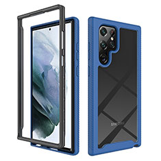 Coque Rebord Contour Silicone et Vitre Transparente Housse Etui 360 Degres ZJ1 pour Samsung Galaxy S22 Ultra 5G Bleu