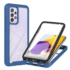 Coque Rebord Contour Silicone et Vitre Transparente Housse Etui 360 Degres ZJ2 pour Samsung Galaxy A72 4G Bleu