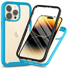 Coque Rebord Contour Silicone et Vitre Transparente Housse Etui 360 Degres ZJ3 pour Apple iPhone 14 Pro Max Bleu Ciel