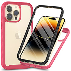 Coque Rebord Contour Silicone et Vitre Transparente Housse Etui 360 Degres ZJ3 pour Apple iPhone 14 Pro Rose Rouge