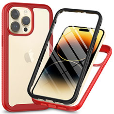 Coque Rebord Contour Silicone et Vitre Transparente Housse Etui 360 Degres ZJ3 pour Apple iPhone 14 Pro Rouge