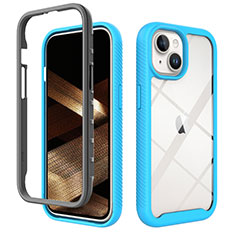 Coque Rebord Contour Silicone et Vitre Transparente Housse Etui 360 Degres ZJ3 pour Apple iPhone 15 Bleu Ciel