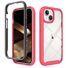 Coque Rebord Contour Silicone et Vitre Transparente Housse Etui 360 Degres ZJ3 pour Apple iPhone 15 Plus Rose Rouge