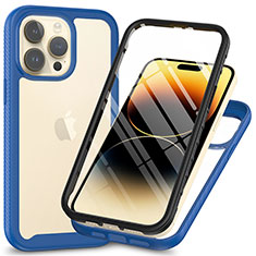 Coque Rebord Contour Silicone et Vitre Transparente Housse Etui 360 Degres ZJ3 pour Apple iPhone 15 Pro Bleu