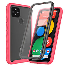 Coque Rebord Contour Silicone et Vitre Transparente Housse Etui 360 Degres ZJ3 pour Google Pixel 5 Rouge