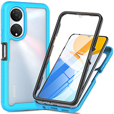 Coque Rebord Contour Silicone et Vitre Transparente Housse Etui 360 Degres ZJ3 pour Huawei Honor X7 Bleu Ciel