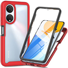 Coque Rebord Contour Silicone et Vitre Transparente Housse Etui 360 Degres ZJ3 pour Huawei Honor X7 Rouge