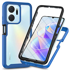 Coque Rebord Contour Silicone et Vitre Transparente Housse Etui 360 Degres ZJ3 pour Huawei Honor X7a Bleu