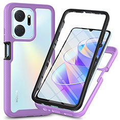 Coque Rebord Contour Silicone et Vitre Transparente Housse Etui 360 Degres ZJ3 pour Huawei Honor X7a Violet Clair