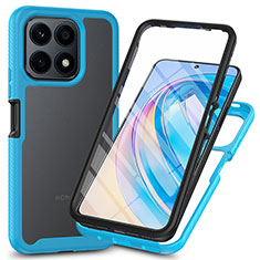 Coque Rebord Contour Silicone et Vitre Transparente Housse Etui 360 Degres ZJ3 pour Huawei Honor X8a 4G Bleu Ciel