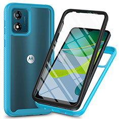 Coque Rebord Contour Silicone et Vitre Transparente Housse Etui 360 Degres ZJ3 pour Motorola Moto E13 Bleu Ciel