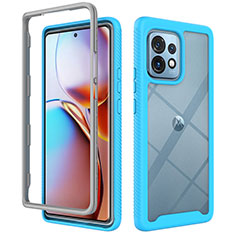 Coque Rebord Contour Silicone et Vitre Transparente Housse Etui 360 Degres ZJ3 pour Motorola Moto Edge 40 Pro 5G Bleu Ciel