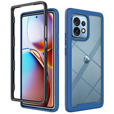 Coque Rebord Contour Silicone et Vitre Transparente Housse Etui 360 Degres ZJ3 pour Motorola Moto Edge Plus (2023) 5G Bleu