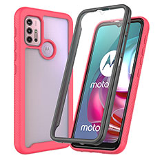 Coque Rebord Contour Silicone et Vitre Transparente Housse Etui 360 Degres ZJ3 pour Motorola Moto G10 Rose Rouge