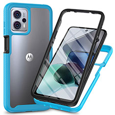 Coque Rebord Contour Silicone et Vitre Transparente Housse Etui 360 Degres ZJ3 pour Motorola Moto G13 Bleu Ciel