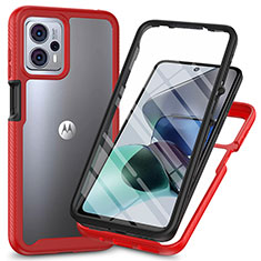 Coque Rebord Contour Silicone et Vitre Transparente Housse Etui 360 Degres ZJ3 pour Motorola Moto G13 Rouge