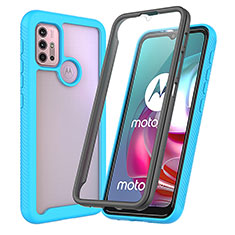 Coque Rebord Contour Silicone et Vitre Transparente Housse Etui 360 Degres ZJ3 pour Motorola Moto G20 Bleu Ciel