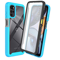 Coque Rebord Contour Silicone et Vitre Transparente Housse Etui 360 Degres ZJ3 pour Motorola Moto G22 Bleu Ciel