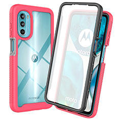 Coque Rebord Contour Silicone et Vitre Transparente Housse Etui 360 Degres ZJ3 pour Motorola MOTO G52 Rose Rouge