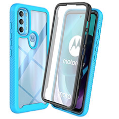 Coque Rebord Contour Silicone et Vitre Transparente Housse Etui 360 Degres ZJ3 pour Motorola Moto G71 5G Bleu Ciel