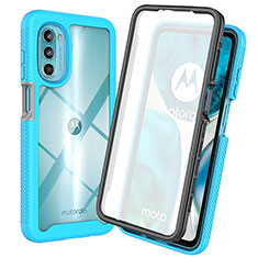 Coque Rebord Contour Silicone et Vitre Transparente Housse Etui 360 Degres ZJ3 pour Motorola Moto G82 5G Bleu Ciel