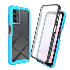 Coque Rebord Contour Silicone et Vitre Transparente Housse Etui 360 Degres ZJ3 pour Samsung Galaxy A13 4G Bleu Ciel