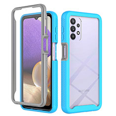 Coque Rebord Contour Silicone et Vitre Transparente Housse Etui 360 Degres ZJ3 pour Samsung Galaxy A32 4G Bleu Ciel