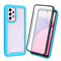 Coque Rebord Contour Silicone et Vitre Transparente Housse Etui 360 Degres ZJ3 pour Samsung Galaxy A33 5G Bleu Ciel