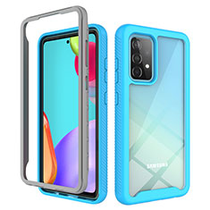 Coque Rebord Contour Silicone et Vitre Transparente Housse Etui 360 Degres ZJ3 pour Samsung Galaxy A52s 5G Bleu Ciel