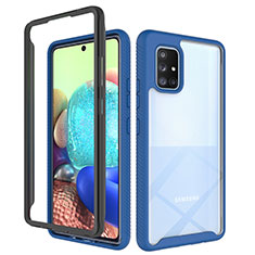 Coque Rebord Contour Silicone et Vitre Transparente Housse Etui 360 Degres ZJ3 pour Samsung Galaxy A71 4G A715 Bleu