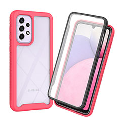 Coque Rebord Contour Silicone et Vitre Transparente Housse Etui 360 Degres ZJ3 pour Samsung Galaxy A73 5G Rose Rouge