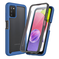 Coque Rebord Contour Silicone et Vitre Transparente Housse Etui 360 Degres ZJ3 pour Samsung Galaxy M02s Bleu