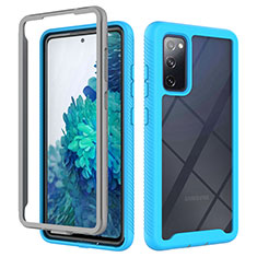 Coque Rebord Contour Silicone et Vitre Transparente Housse Etui 360 Degres ZJ3 pour Samsung Galaxy S20 Lite 5G Bleu Ciel